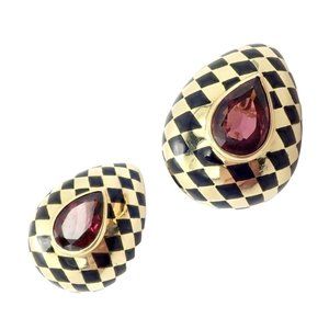 Angela Cummings 18k Yellow Gold Black Jade Pink Tourmaline Earrings